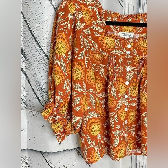Rachel Zoe Orange Floral Peasant Top M - Picture 3 of 9